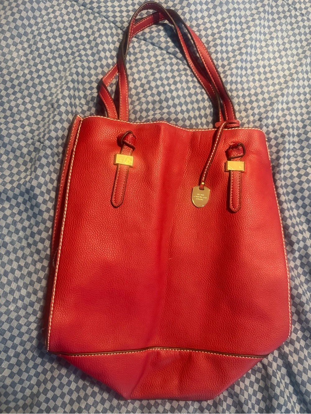 Red Leather Tote Bag with Gold Accent